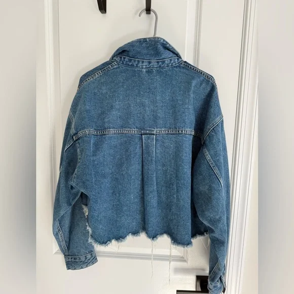 Zara Cropped Oversized Denim Jacket - Picture 2 of 2